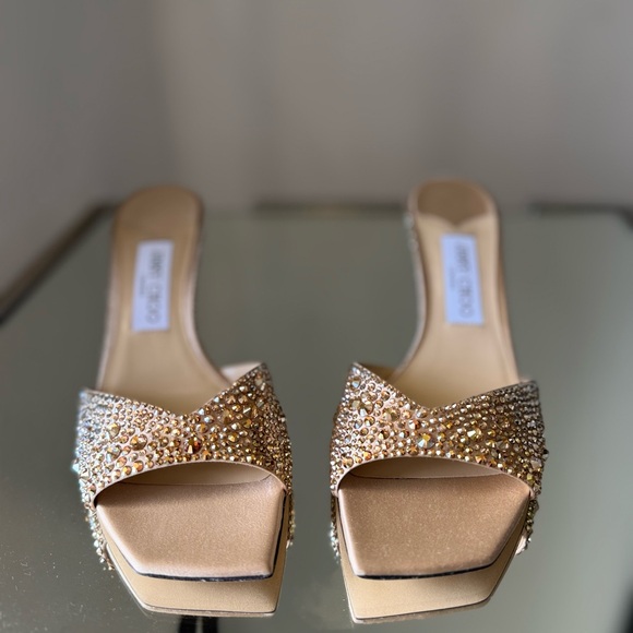 New Jimmy Choo Skye 70 Gold Satin Crystal Sandals $1,950 - Picture 9 of 14